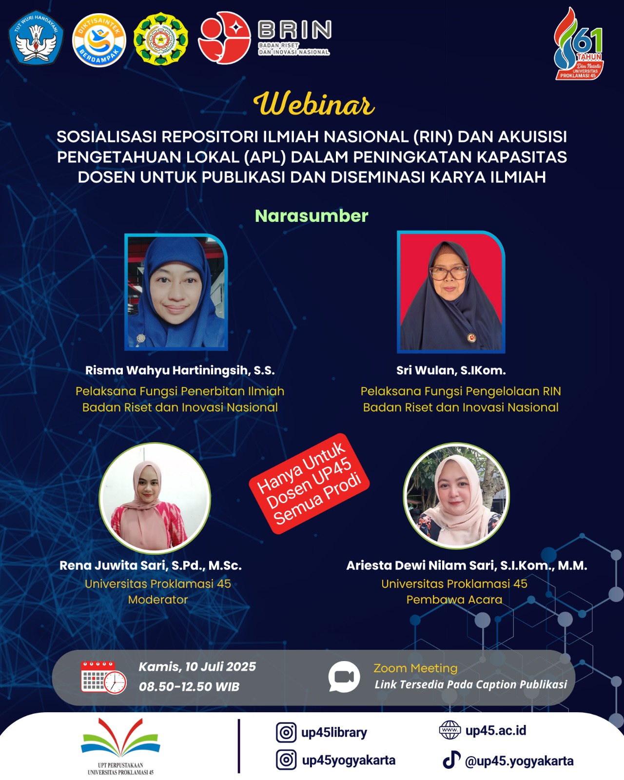 Sosialisasi Repositori Ilmiah Nasional (RIN) dan Akuisisi Pengetahuan Lokal (APL) dalam Peningkatan Kapasitas Dosen untuk Publikasi dan Diseminasi Karya Ilmiah
